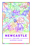 Newcastle City Map in vibrant colours Digital Art by Francisco Ruiz Navas
