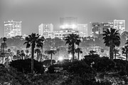 Newport Beach Skyline at Night Black and White Photo Photograph by Paul Velgos