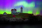 Nubble Light Northern Lights Painting by Dan Sproul