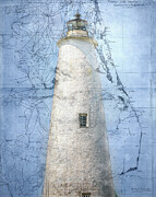 Ocracoke Lighthouse Design And Map Mixed Media by Dan Sproul