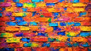Painterly abstract brick wall in vibrant colors - digital painting Digital Art by Nicko Prints
