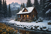 Painting of a cozy winter cabin Digital Art by Nature Oil Painting