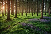Painting of a mystical forest at dusk Digital Art by Nature Oil Painting