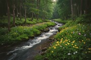 Forest Stream Painting On Canvas Digital Art by Nature Oil Painting