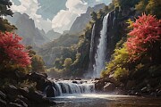 Waterfalls Oil Painting on Canvas Digital Art by Nature Oil Painting