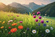 Painting of a summer meadow wildflowers Digital Art by Nature Oil Painting
