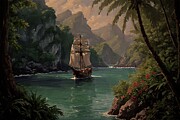 Painting of a vibrant tropical Island Digital Art by Nature Oil Painting