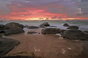 Paintings of enchanting beach rocks Digital Art by Nature Oil Painting