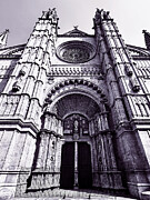 Palma Cathedral's Gothic Facade in Black and White Photograph by Travel Essayist