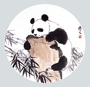 Panda Climbing Tree Painting by Wu Zuoren