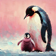 Penguin Mom and Baby Digital Art by Lucia Stewart