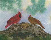Pine Forest Cardinals Painting by Elizabeth Reich