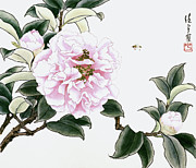 Pink Camellias IV Painting by Ren Yu