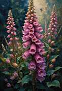 Pink Foxgloves Wall Art Floral Oil Painting Digital Art by Nature Oil Painting