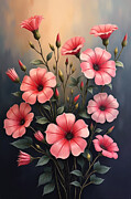 Pink Petunias Wall Art Vintage Floral Oil Painting Digital Art by Nature Oil Painting