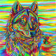 Psychedelic Wolf Drawing by Rebecca Wang