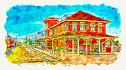 Railway Museum of San Angelo, Texas - pen sketch and watercolor Digital Art by Nicko Prints