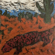 Red Lizard in the Desert Mixed Media by Bencasso B