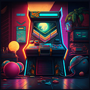 Retro 80s Arcade Cabinet Neon Abstract Digital Art by Flippin Sweet Gear