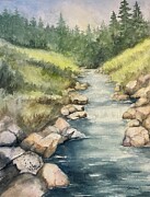 Rocks in Summer Stream Painting by Judy Strickland