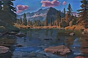 Rocky Mountain Digital Oil Painting Digital Art by Nature Oil Painting