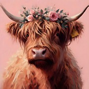 Rosy Highland Cow Ai Art by Lucia Stewart
