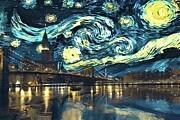 San Francisco Bridge Starry Night Oil Painting Digital Art by Nature Oil Painting