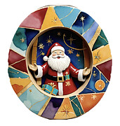 Santa Circle of Joy in Blue Digital Art by Rafael Salazar