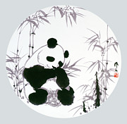 Single Panda Sitting Painting by Wu Zuoren