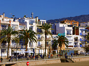 Sitges Spain Art Print Sant Sebastia Beach Promenade Palm Trees and Modern Architecture Photograph by Travel Essayist