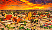 Skyline of downtown Abilene, Texas, at sunset - digital painting Digital Art by Nicko Prints