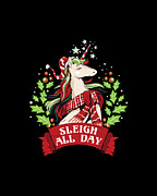 Sleigh All Day Cute Santa Unicorn Christmas Digital Art by Flippin Sweet Gear