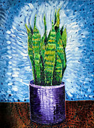 A Snake Plant in a Purple Pot Still Life Painting by Michel Cruz-Garcia