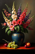 Snapdragon Flowers Wall Art  Floral Still Life Digital Art by Nature Oil Painting