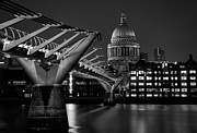 St Paul's Cathedral along the Millennium Bridge, Mono Photograph by Charnwood Photography Fine Art