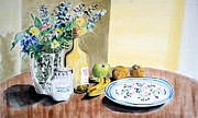 Still Life With Flower Bouquet and Fruit Painting by Michel Cruz-Garcia