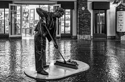 Street Sweeper Bronze Statue in Black and White - Paris Las Vegas Photograph by Tatiana Travelways