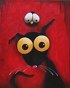 Stressie Cat with Crow Painting by Lucia Stewart