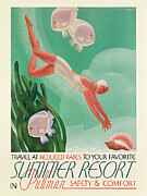 Summer Resort, Diver - Vintage travel poster - Pullman Safety and Comfort advertisement Mixed Media by William Welsh