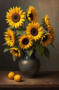 Sunflower Wall Art Floral Still Life Digital Art by Nature Oil Painting