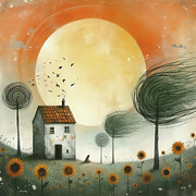 Sunflowers Under the Giant Sun Digital Art by Deb Beausoleil