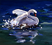 Swan Swimming In Pond Painting by Wan Weisheng
