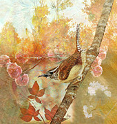 Sweet Autumn Carolina Wren Painting by Angeles M Pomata