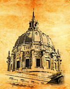 The dome of the San Francisco City Hall blended on old paper Digital Art by Nicko Prints
