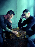 Cristiano Ronaldo and Lionel Messi playing Chess together Painting by Gradify Creations