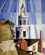 The Tower - Church tower with bells over the rooftops by Charles Demuth Painting by Charles H B Demuth