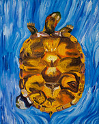 Tortuga de Orejas Rojas en Agua - Red-eared Slider Turtle in Water Painting by Michel Cruz-Garcia