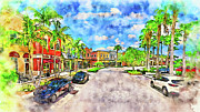 Tradition Square in Port St. Lucie, Florida - pen and watercolor Digital Art by Nicko Prints