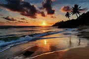 Beach Sunset Oil Painting Digital Art by Nature Oil Painting