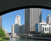 Under North Columbus Drive -- Buildings along the Chicago River in Chicago, Illinois Photograph by Darin Volpe